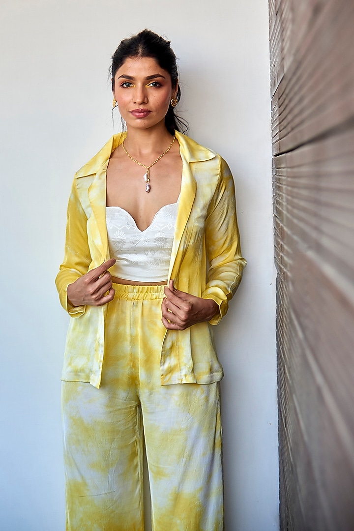 Lemon Yellow Rose Petal Pants by Shivika Agarwal at Pernia's Pop Up Shop