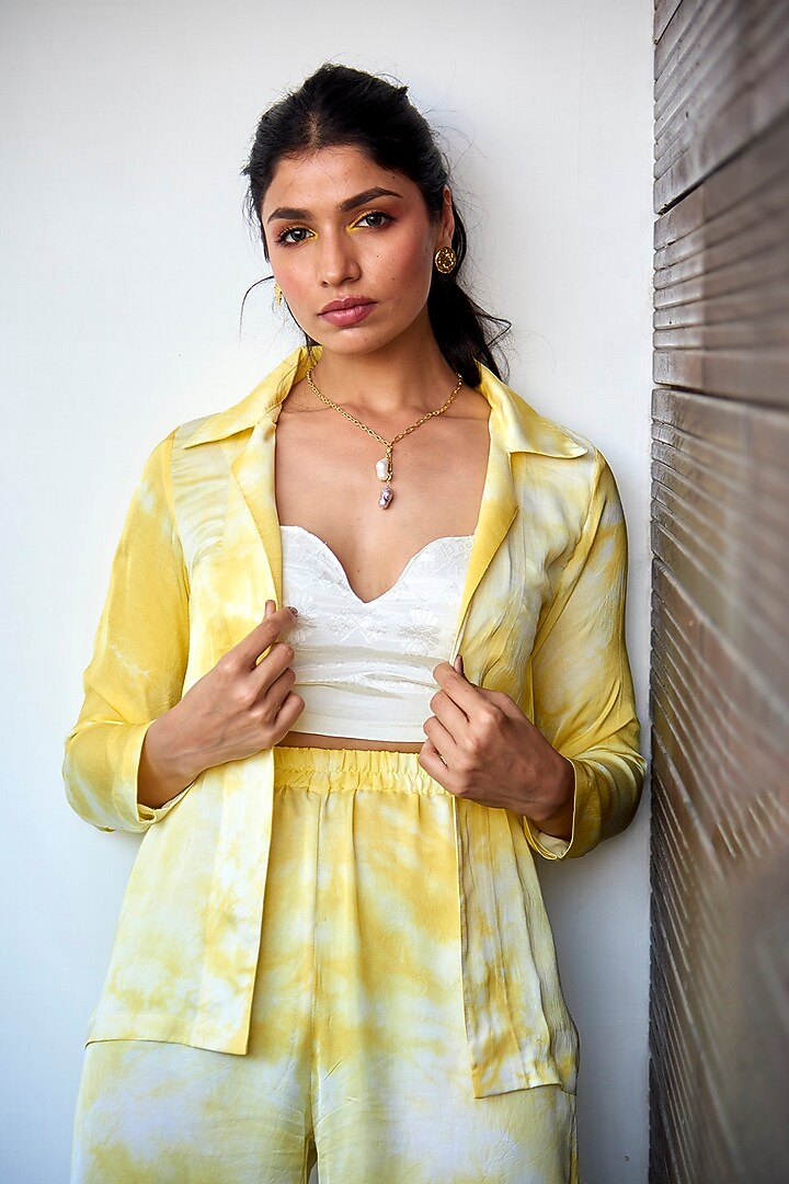 White Chiffon Printed Blouse by Shivika Agarwal at Pernia's Pop Up Shop