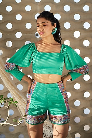 Kiwi Embroidered Crop Top by Shivika Agarwal