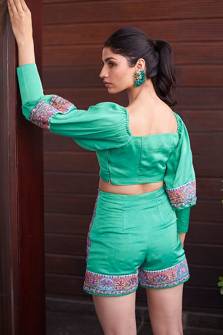 Kiwi Embroidered Crop Top by Shivika Agarwal at Pernia's Pop Up Shop
