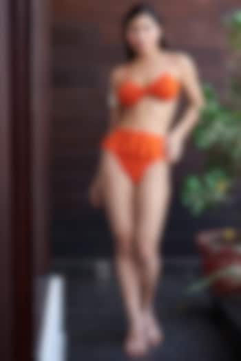 Orange Econyl Bikini Set by Shivika Agarwal