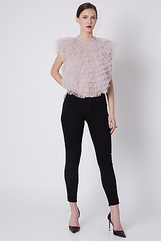 Mauve Pleated Net Top by Shivangi Jain