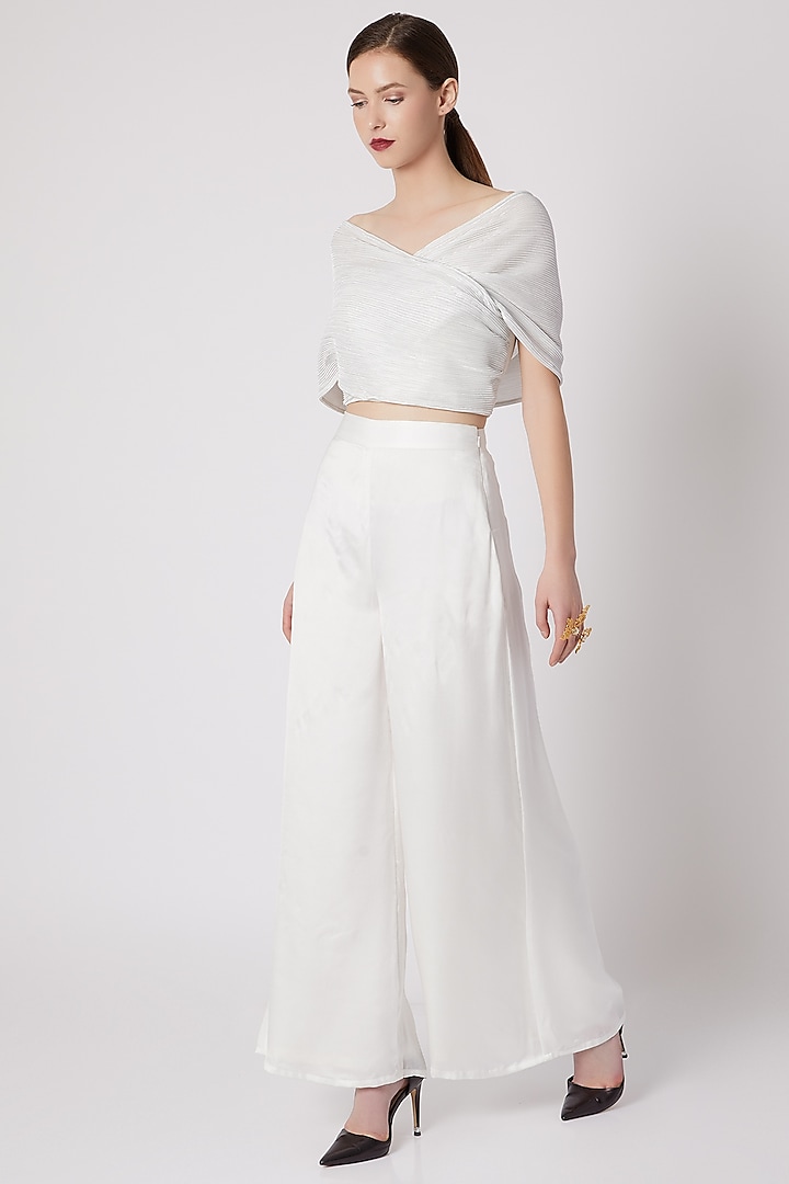 White Metallic Top With Pants Design by Shivangi Jain at Pernia's Pop ...