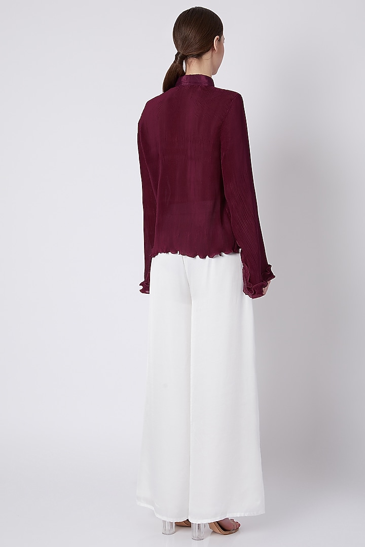Maroon Shirt With Pleats by Shivangi Jain at Pernia's Pop Up Shop