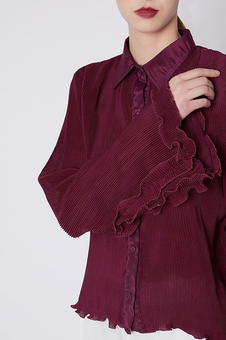 Maroon Shirt With Pleats by Shivangi Jain at Pernia's Pop Up Shop