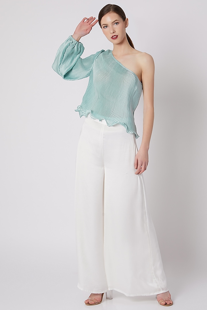 Turquoise One Shoulder Top by Shivangi Jain