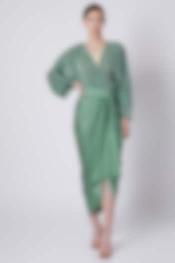 Olive Green Pleated Dhoti Dress by Shivangi Jain