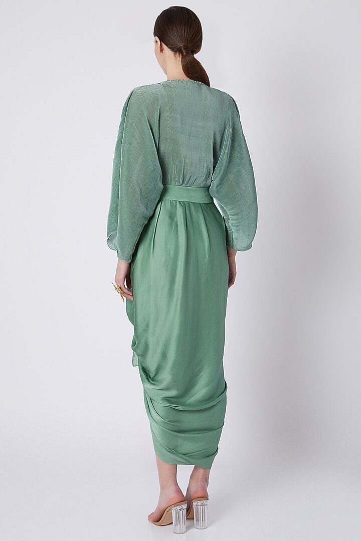 Olive Green Pleated Dhoti Summer Dress by Shivangi Jain at Pernia's Pop Up Shop