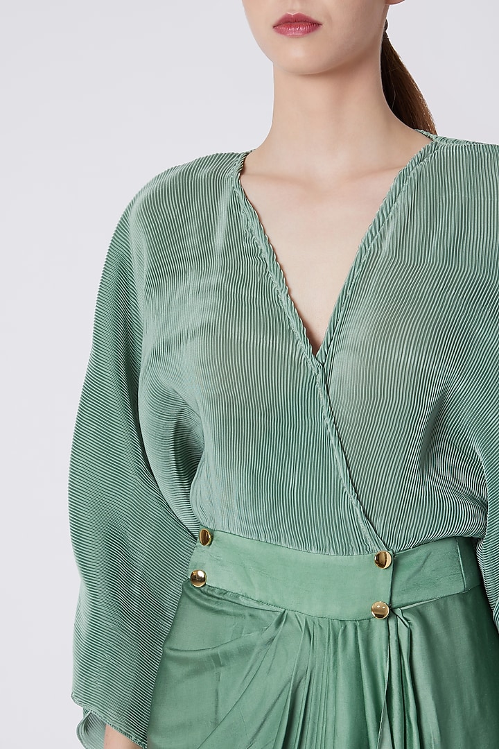 Olive Green Pleated Dhoti Summer Dress by Shivangi Jain at Pernia's Pop Up Shop