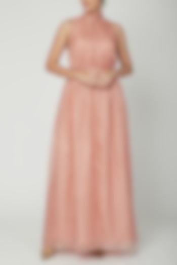 Peach Sleeveless Gown With Buttons by Shiori
