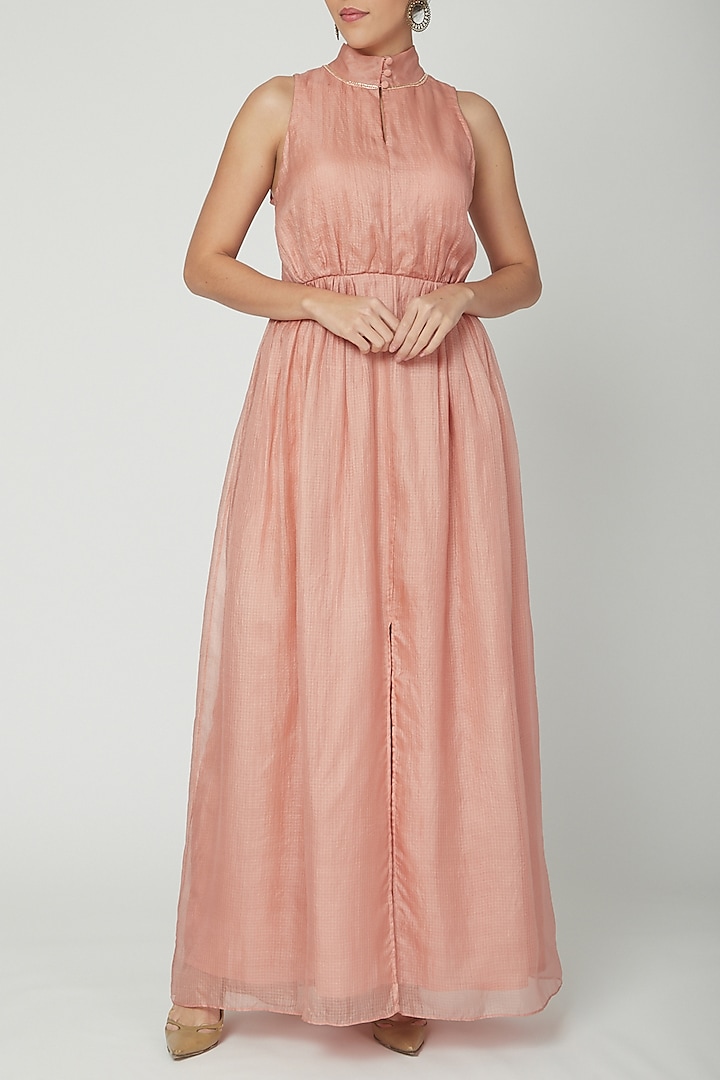 Peach Sleeveless Gown With Buttons by Shiori