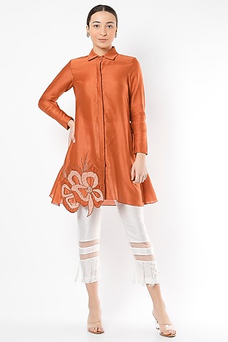 Rust Embroidered Kurta Set by Shivangi Jain