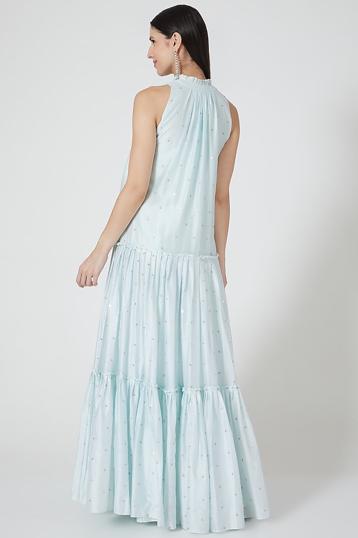 Sky Blue Embroidered A-Line Layered Cocktail Dress by Shivangi Jain at Pernia's Pop Up Shop