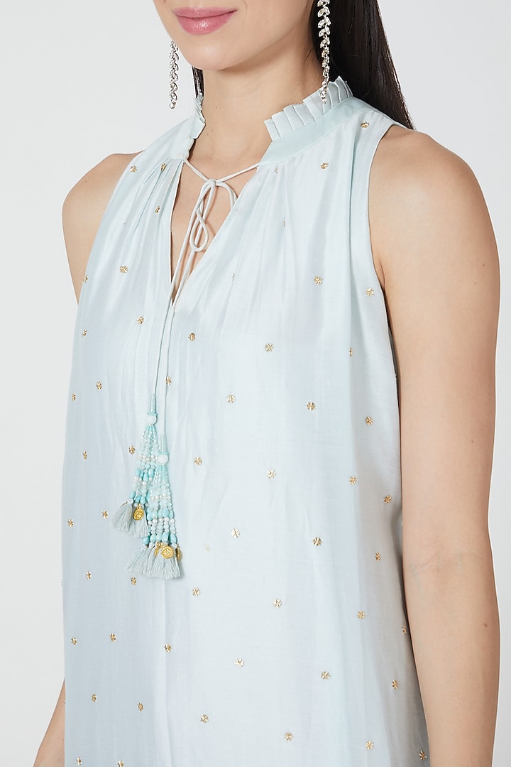Sky Blue Embroidered A-Line Layered Cocktail Dress by Shivangi Jain at Pernia's Pop Up Shop