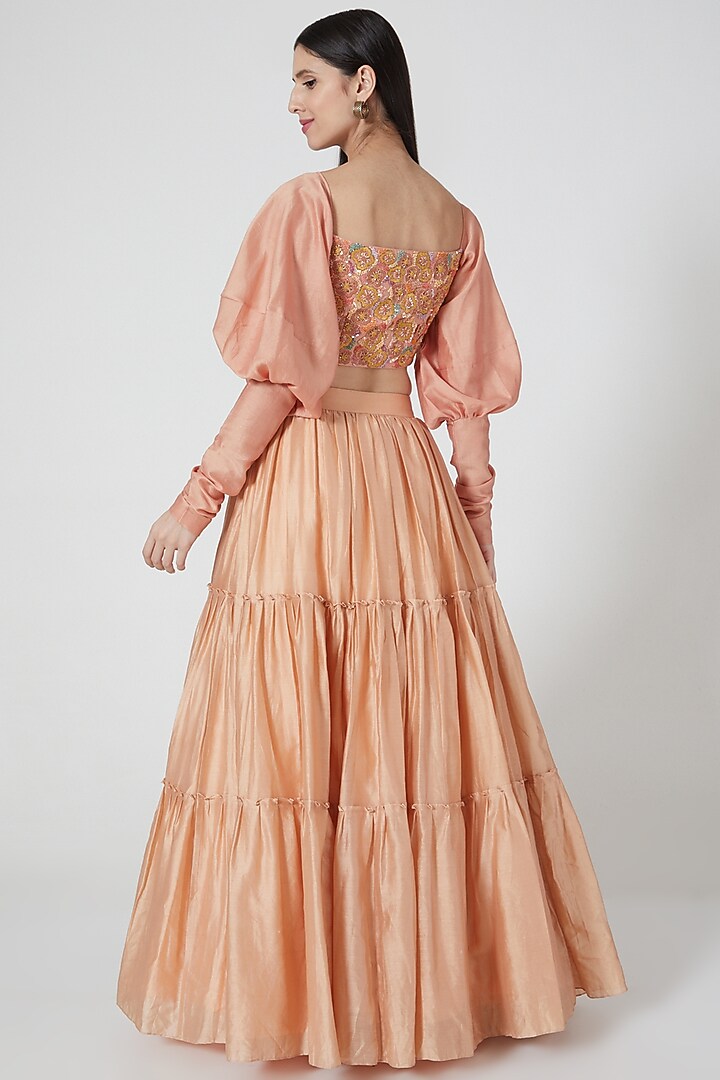 Orange Ruffled Layered Skirt Set by Shivangi Jain at Pernia's Pop Up Shop