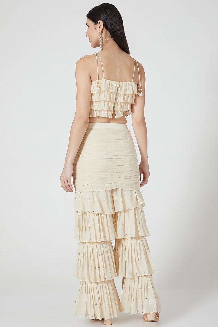 Off White Ruffled Wedding Sharara Set With Embroidery by Shivangi Jain at Pernia's Pop Up Shop