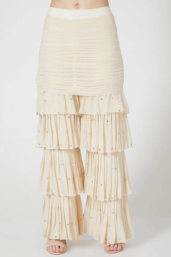 Off White Ruffled Wedding Sharara Set With Embroidery by Shivangi Jain at Pernia's Pop Up Shop