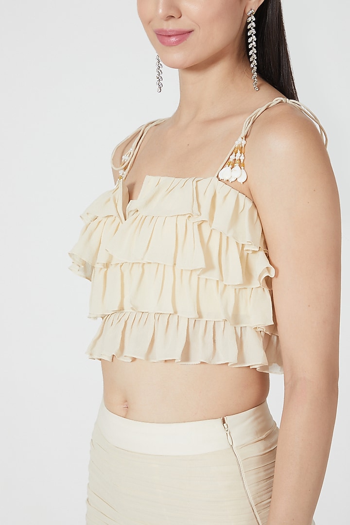 Off White Ruffled Wedding Sharara Set With Embroidery by Shivangi Jain at Pernia's Pop Up Shop