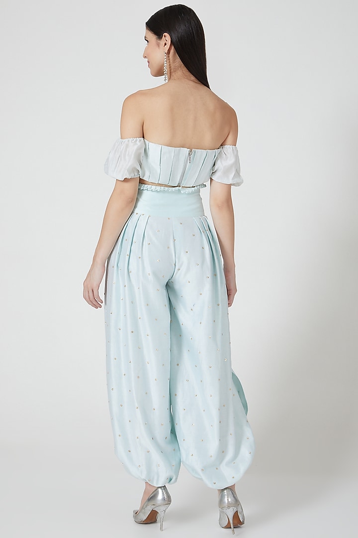 Sky Blue Hand Embroidered Pant Set by Shivangi Jain at Pernia's Pop Up Shop