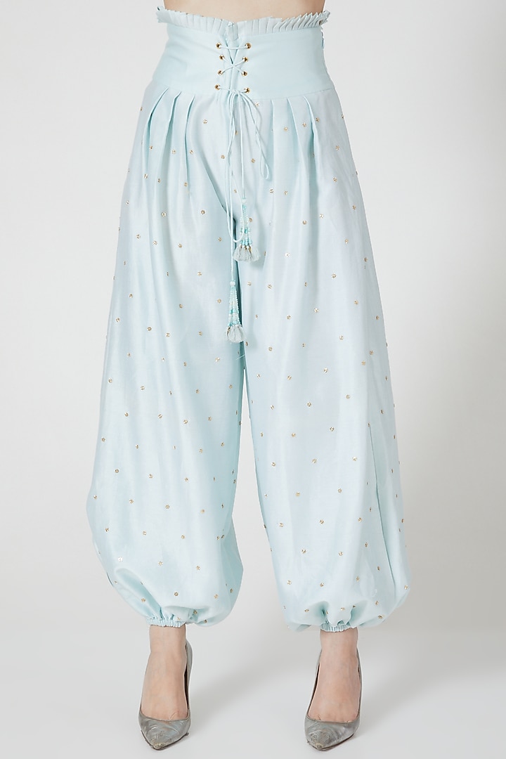 Sky Blue Hand Embroidered Pant Set by Shivangi Jain at Pernia's Pop Up Shop