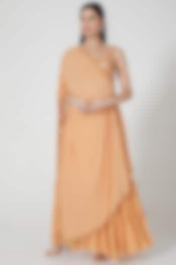 Orange Ruffled Skirt Set With Embroidered Blouse by Shivangi Jain at Pernia's Pop Up Shop