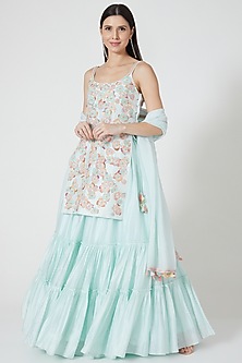 Sky Blue Embroidered Lehenga Set by Shivangi Jain