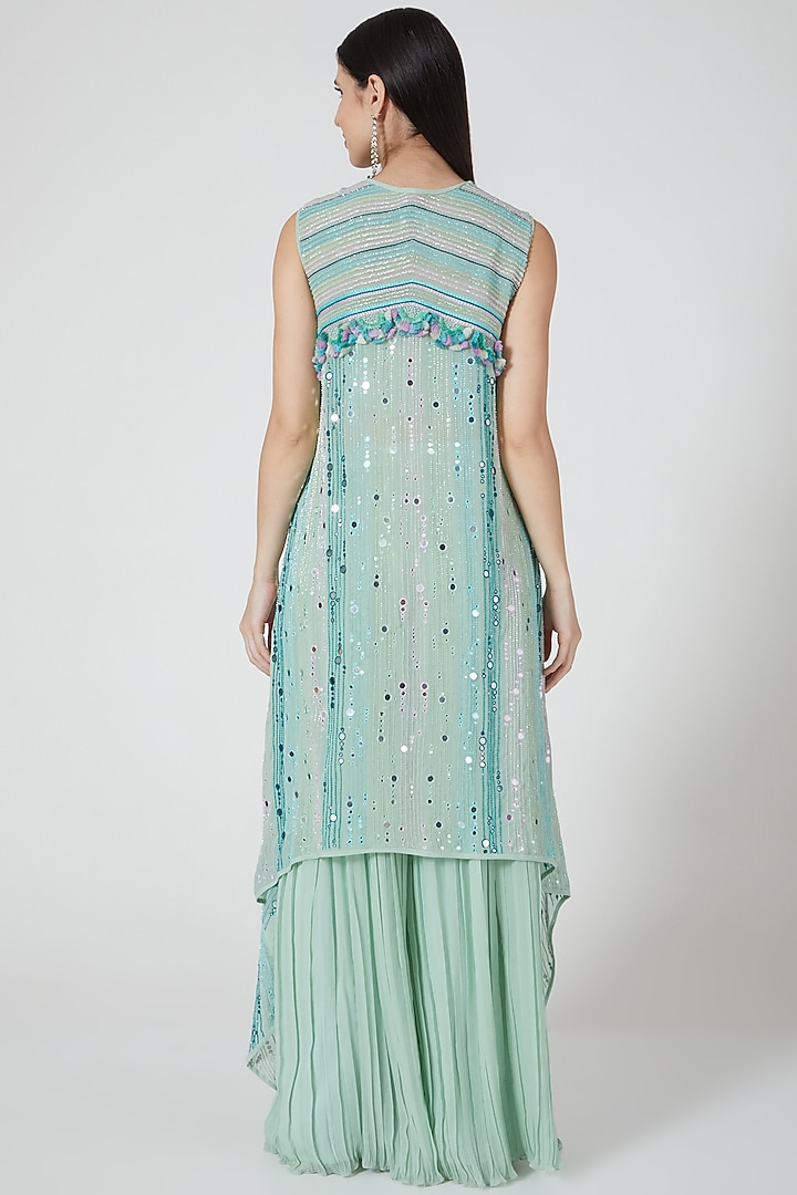 Mint Green Embroidered Jacket Set by Shivangi Jain at Pernia's Pop Up Shop