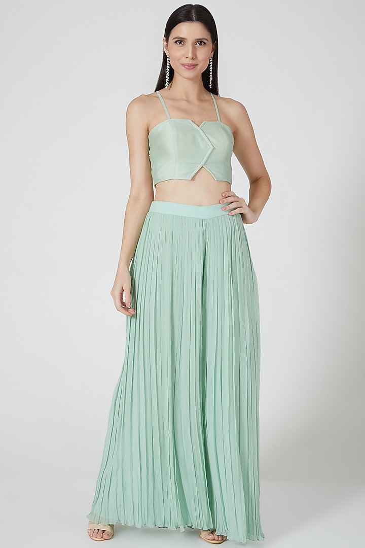 Mint Green Embroidered Jacket Set by Shivangi Jain at Pernia's Pop Up Shop