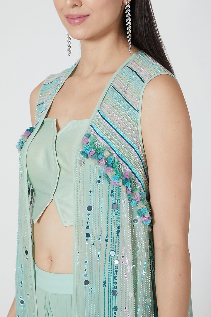 Mint Green Embroidered Jacket Set by Shivangi Jain at Pernia's Pop Up Shop