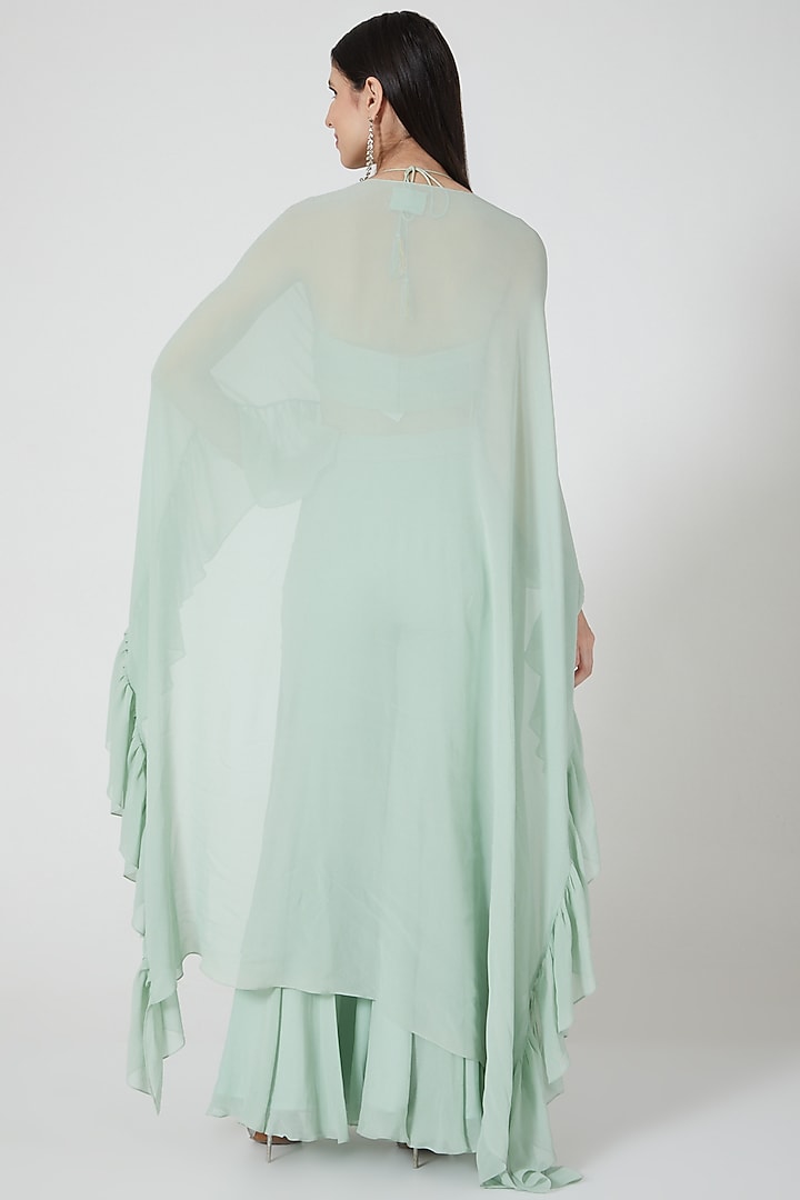 Mint Green Ruffled Cape Set by Shivangi Jain at Pernia's Pop Up Shop