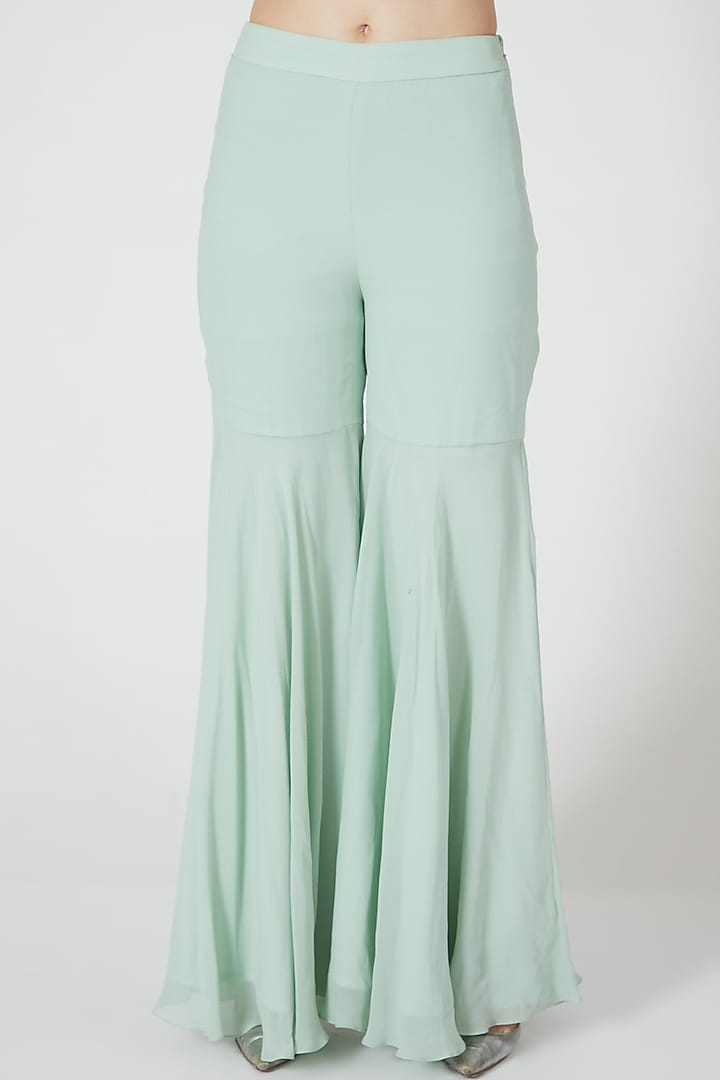 Mint Green Ruffled Cape Set by Shivangi Jain at Pernia's Pop Up Shop