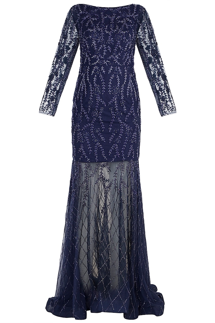 Blue Hand Embroidered Gown by Shivangi Jain