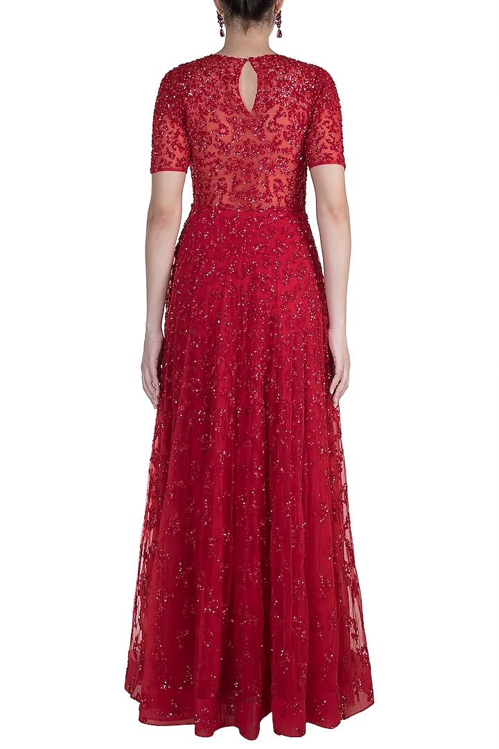 Red Hand Embroidered Gown by Shivangi Jain at Pernia's Pop Up Shop