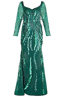 Emerald Green Hand Embroidered Gown Design by Shivangi Jain at Pernia's ...