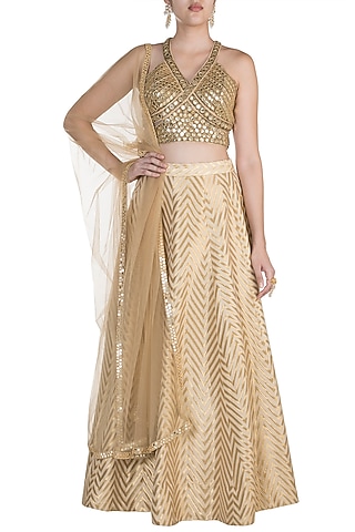 Golden Hand Embroidered Lehenga Set by Shivangi Jain