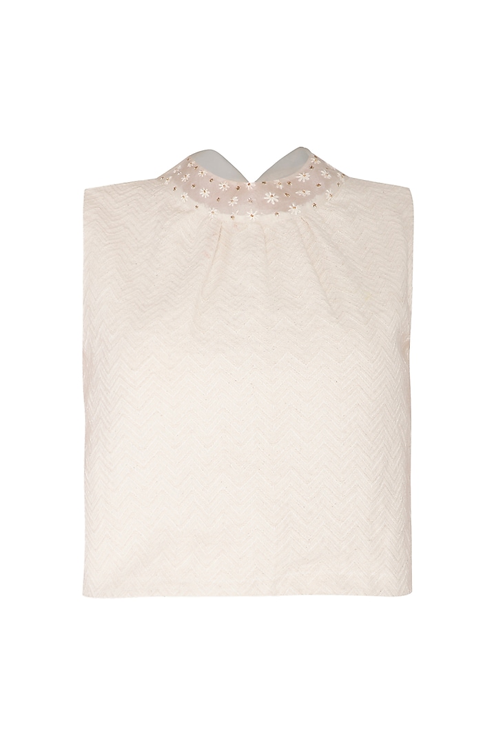Ivory Embroidered & Printed Crop Top by Shiori