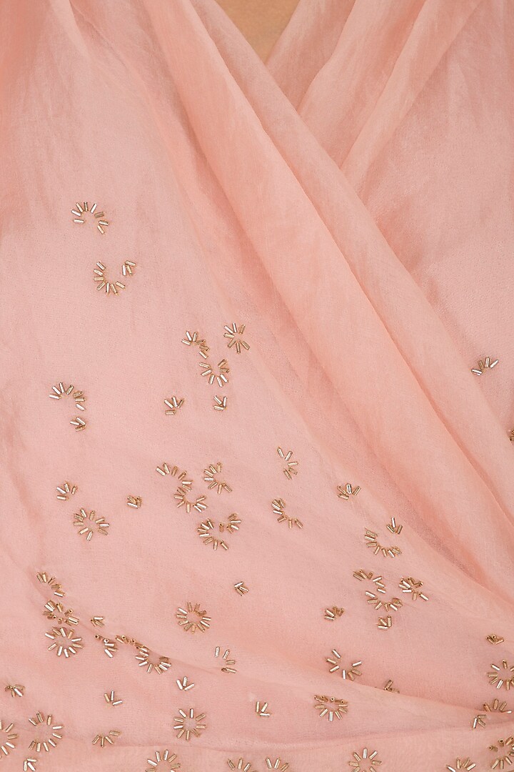 Peach Embroidered Drape Crop Top by Shiori at Pernia's Pop Up Shop