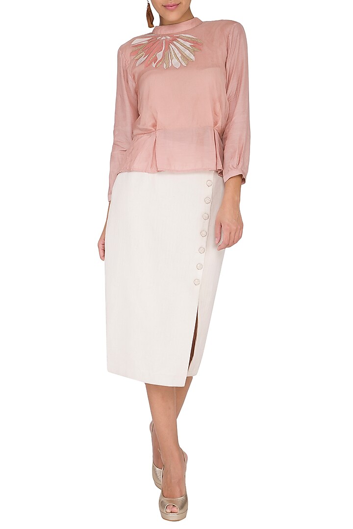 Ivory Button Down Pencil Skirt by Shiori at Pernia's Pop Up Shop