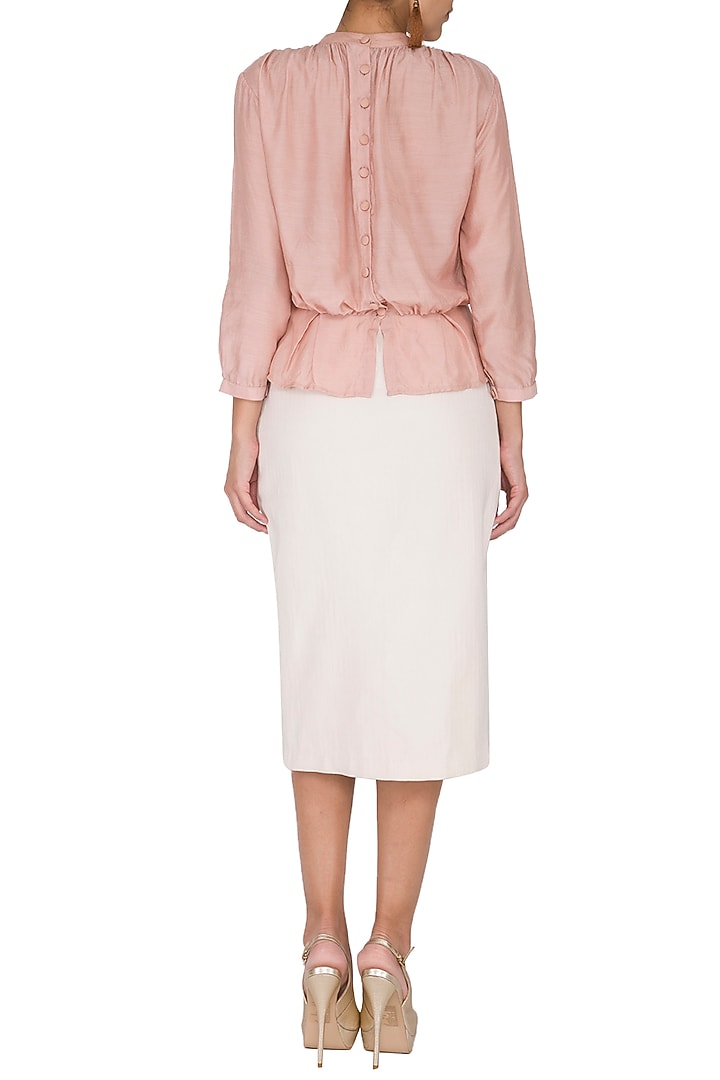 Ivory Button Down Pencil Skirt by Shiori at Pernia's Pop Up Shop