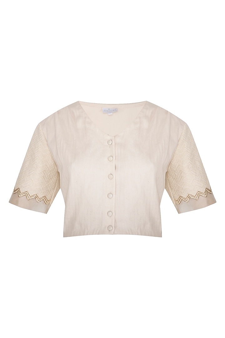 Ivory Embroidered & Pleated Crop Top by Shiori