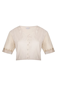 Ivory Embroidered & Pleated Crop Top Design by Shiori at Pernia's Pop ...