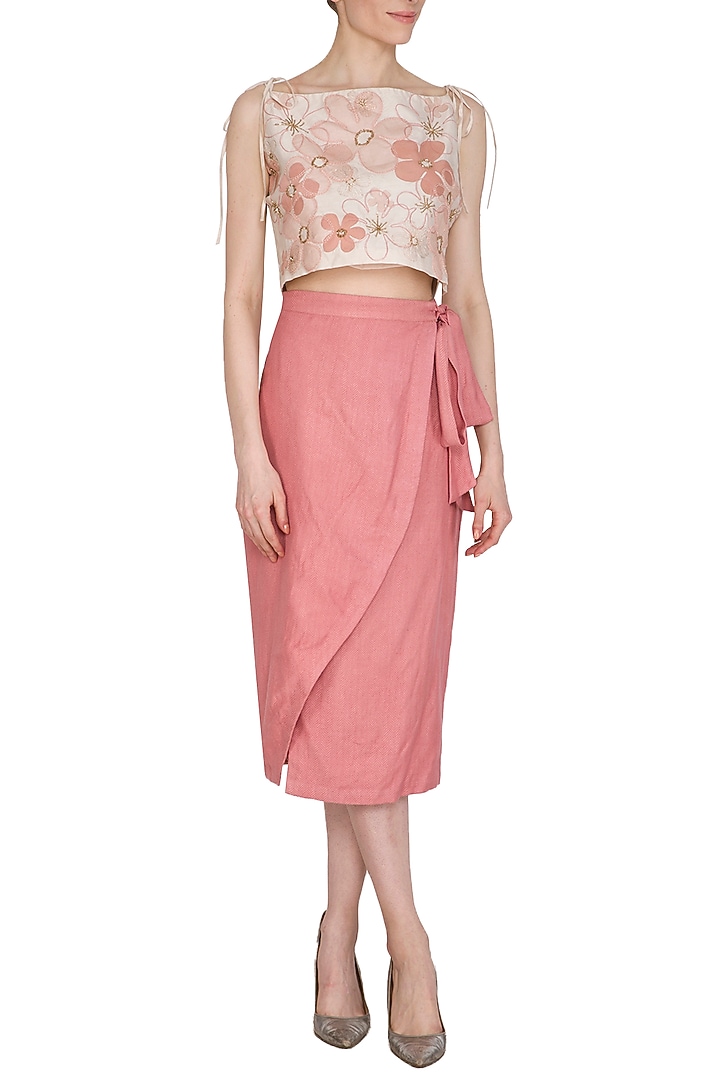 Coral Textured Wrap Skirt by Shiori at Pernia's Pop Up Shop