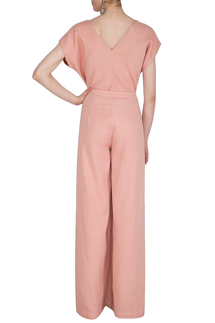 Peach Pleated Wide Leg Pants by Shiori at Pernia's Pop Up Shop