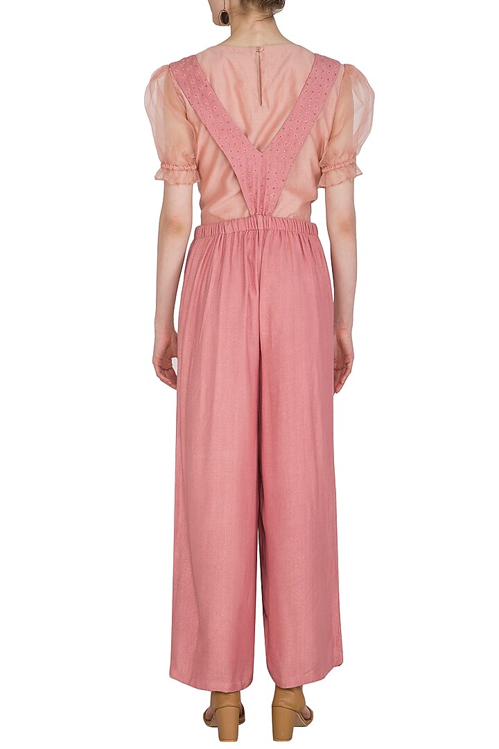 Coral Embroidered Textured Jumpsuit by Shiori at Pernia's Pop Up Shop