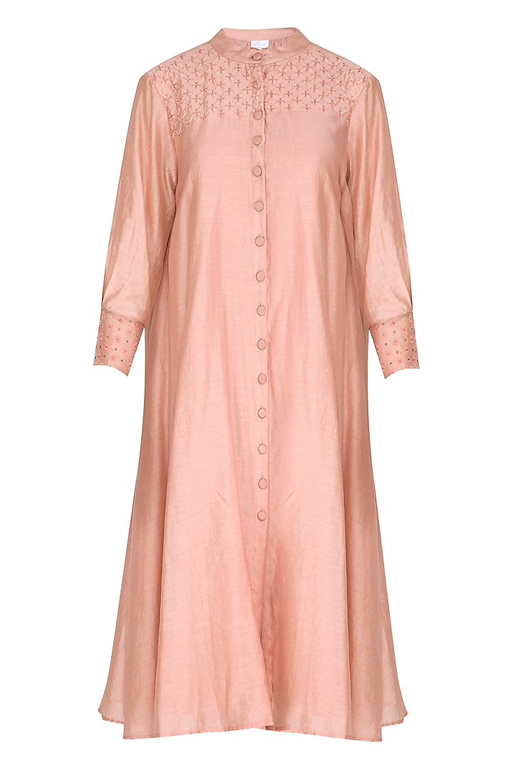 Peach Embroidered Shirt Dress by Shiori