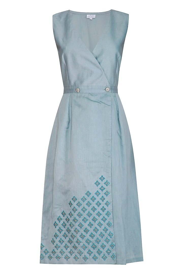 Powder Blue Embroidered Wrap Summer Dress by Shiori at Pernia's Pop Up Shop