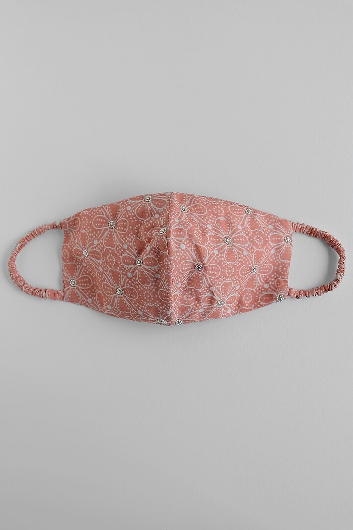 Peach Printed & Embroidered Reusable Mask by Shivangi Jain
