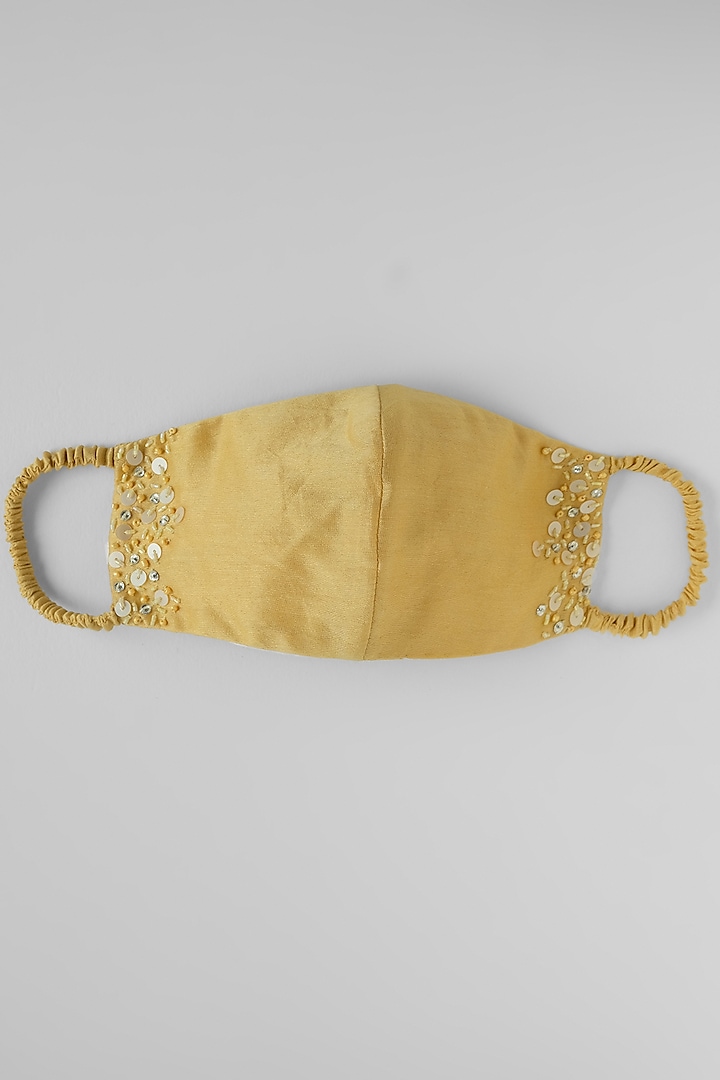 Yellow Appliques Embroidered Reusable Mask by Shivangi Jain