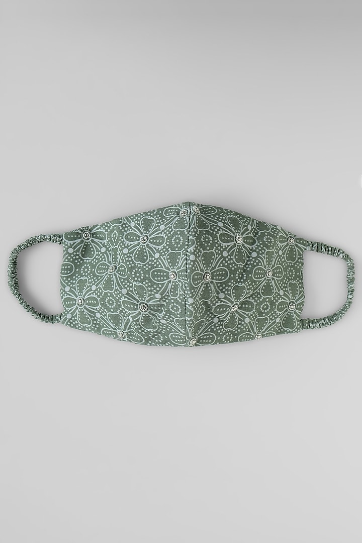 Sage Green Embroidered Reusable Mask by Shivangi Jain