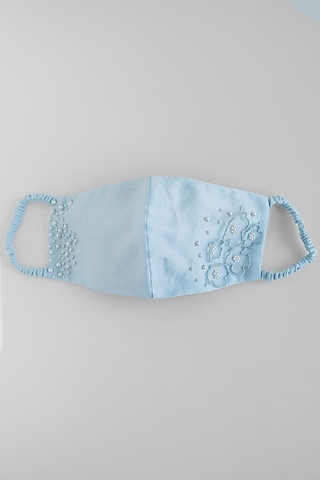 Light Blue Hand Embroidered Reusable Mask by Shivangi Jain